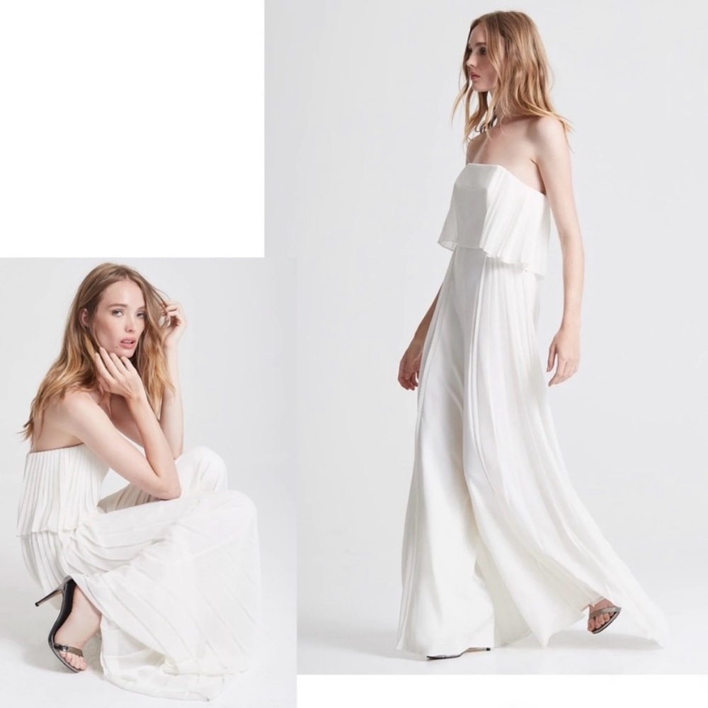 NWT Halston Strapless Pleated Jumpsuit